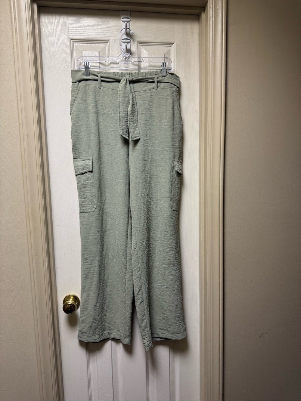 Soho Sage Green Wide Leg Cargo Pants with Tie Belt